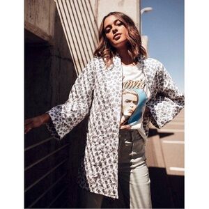 Bobbie Wren Quilted Floral Open Front Jacket Size Small